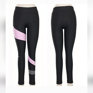 Under Armour Heat Gear Black Leggings with Pink and Silver Accent